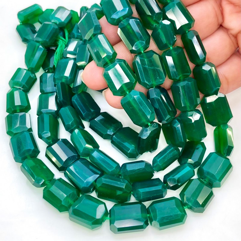 Green Onyx 12-16mm Step Cut Nugget Shape AAA Grade 17 Inch Long Gemstone Beads Strand
