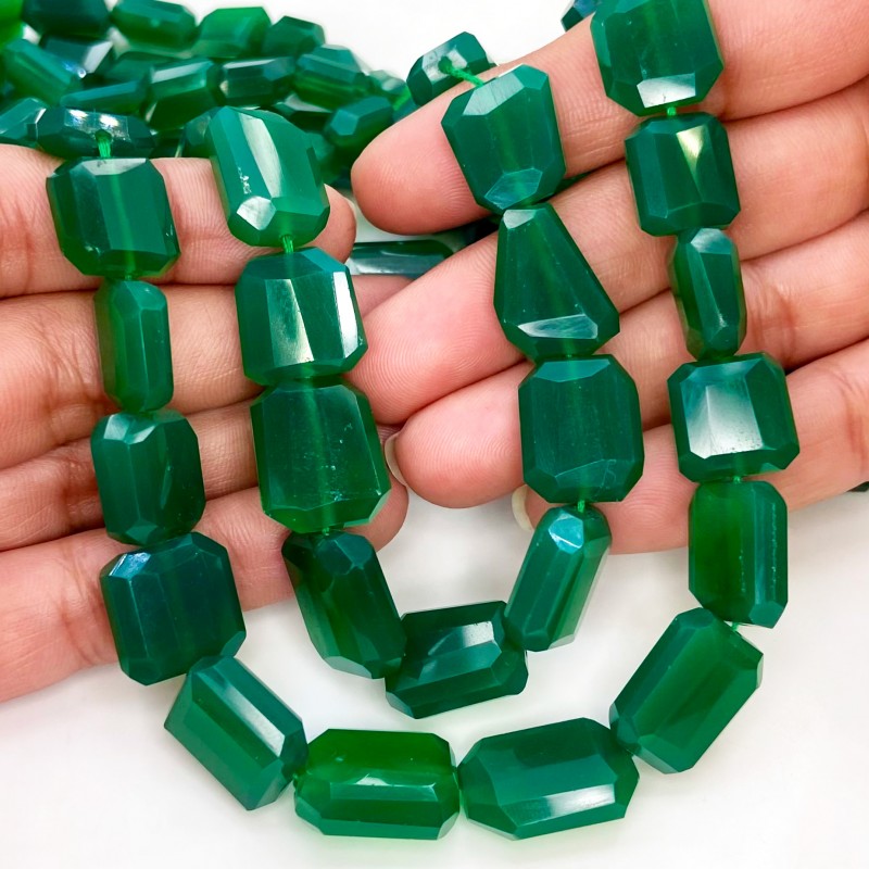Green Onyx 10-18mm Step Cut Nugget Shape AAA Grade 16 Inch Long Gemstone Beads Strand