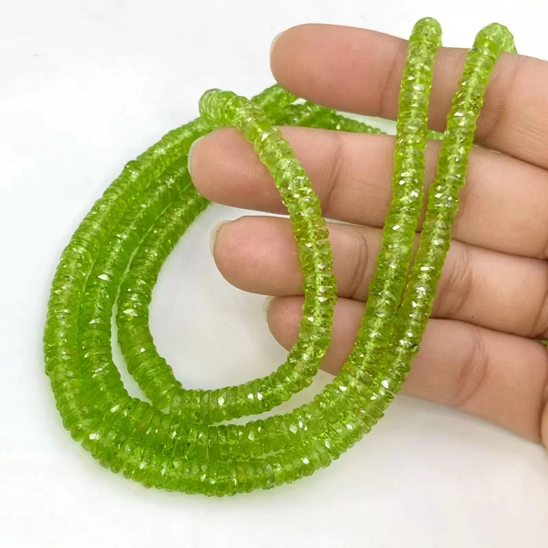 Peridot 4-7mm Faceted Wheel Shape AAA Grade Gemstone Beads Strand - Total 1 Strand of 16 Inch.