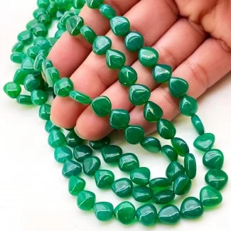 Green Onyx 6-9mm Smooth Heart Shape AA+ Grade Gemstone Beads Strand - Total 1 Strand of 16 Inch.