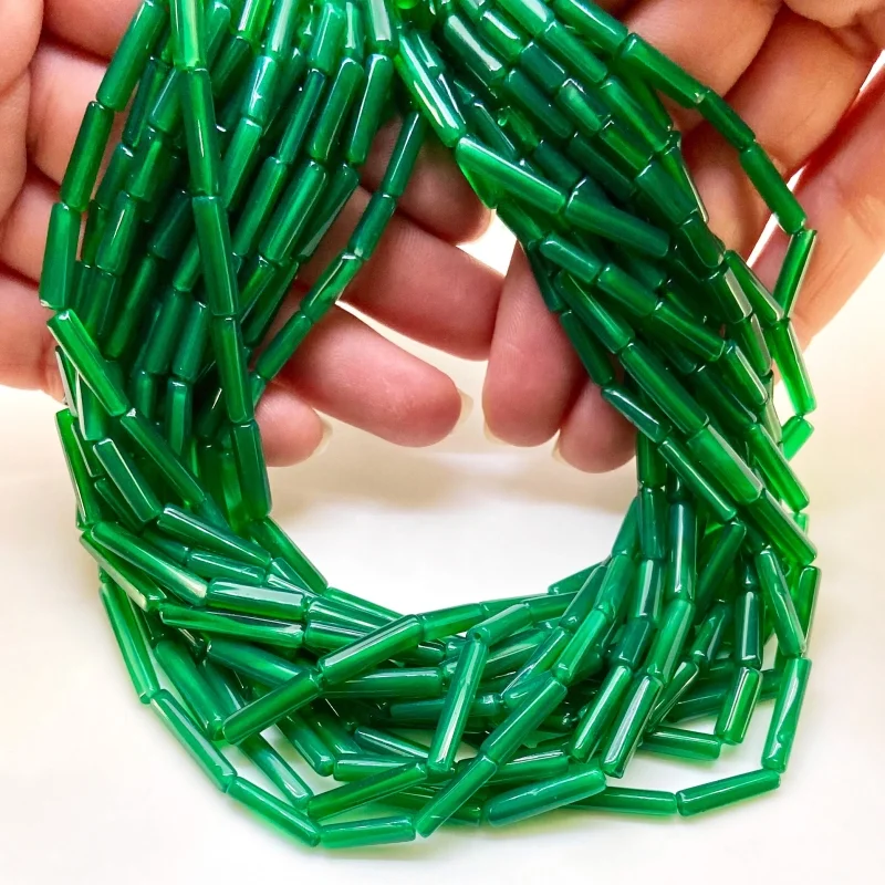 Green Onyx 6-17mm Smooth Pipe Shape AAA Grade Gemstone Beads Strand - Total 1 Strand of 14 Inch.