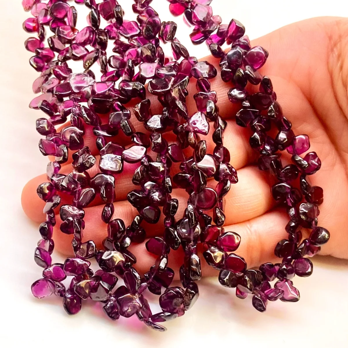 Rhodolite Garnet 7-8mm Smooth Flakes Shape AA Grade Gemstone Beads Lot -  Total 8 Strands of 16 Inch.