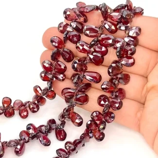 Garnet 7-12mm Briolette Pear Shape AA+ Grade Gemstone Beads Strand - Total 1 Strand of 8 Inch.