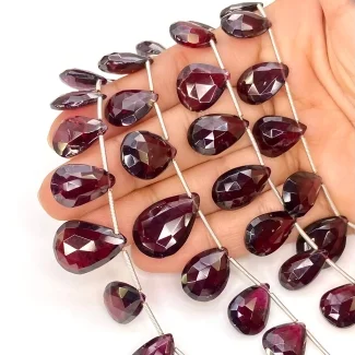 Garnet 12-20mm Briolette Pear Shape AA Grade Gemstone Beads Lot - Total 4 Strands of 8 Inch.
