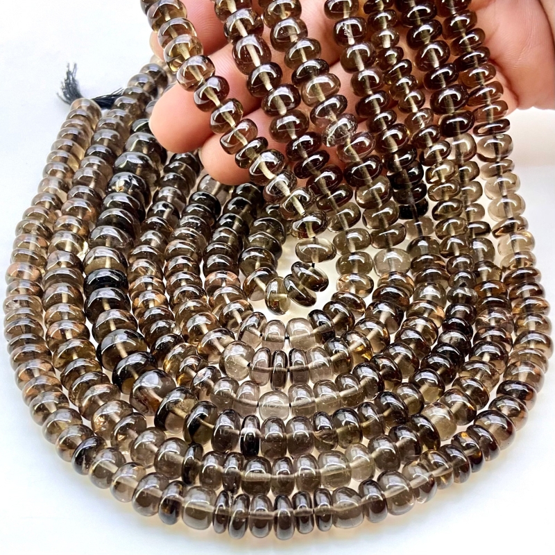 Smoky Quartz 7-11mm Smooth Rondelle Shape AA+ Grade Gemstone Beads Lot - Total 7 Strands of 13 Inch.