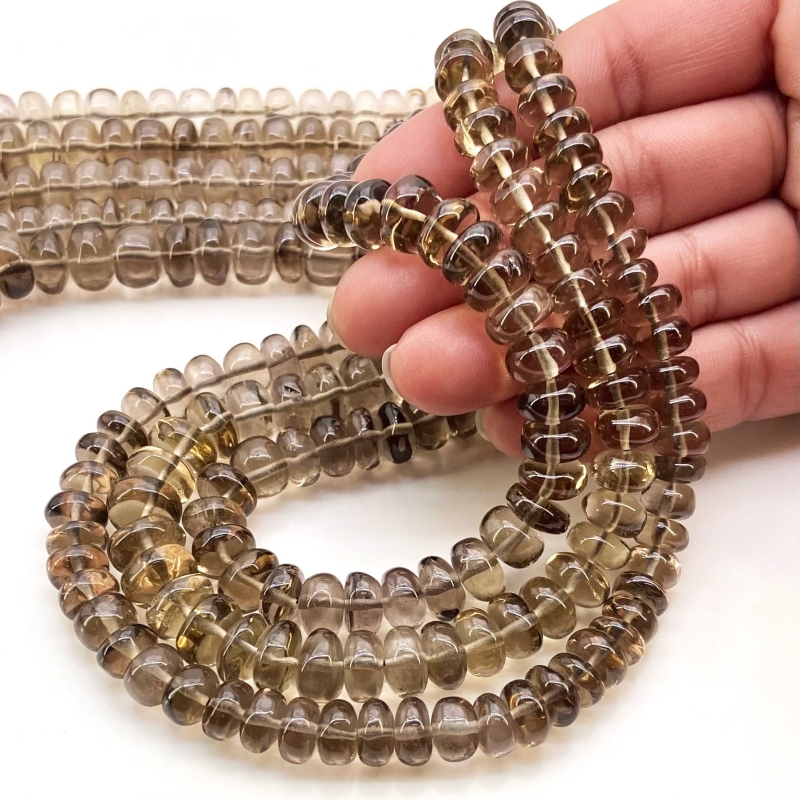 Smoky Quartz 6-11mm Smooth Rondelle Shape AA+ Grade Gemstone Beads Lot - Total 8 Strands of 13 Inch.