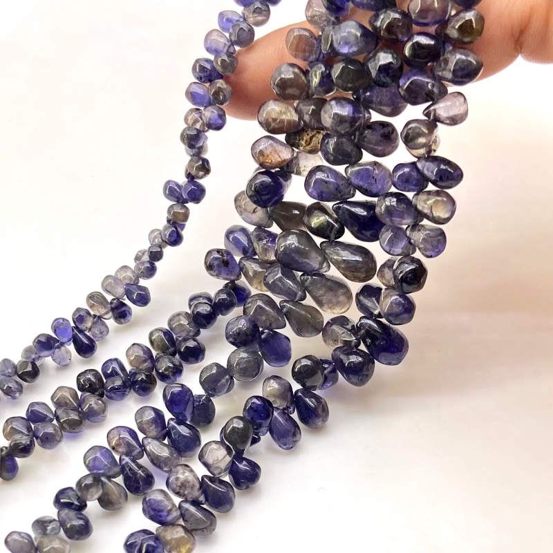 Iolite 6-12mm Smooth Drop Shape A Grade Gemstone Beads Lot - Total 5 Strands of 8 Inch.