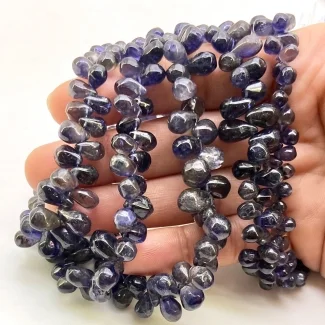 Iolite 6-12mm Smooth Drop Shape A Grade Gemstone Beads Lot - Total 5 Strands of 8 Inch.