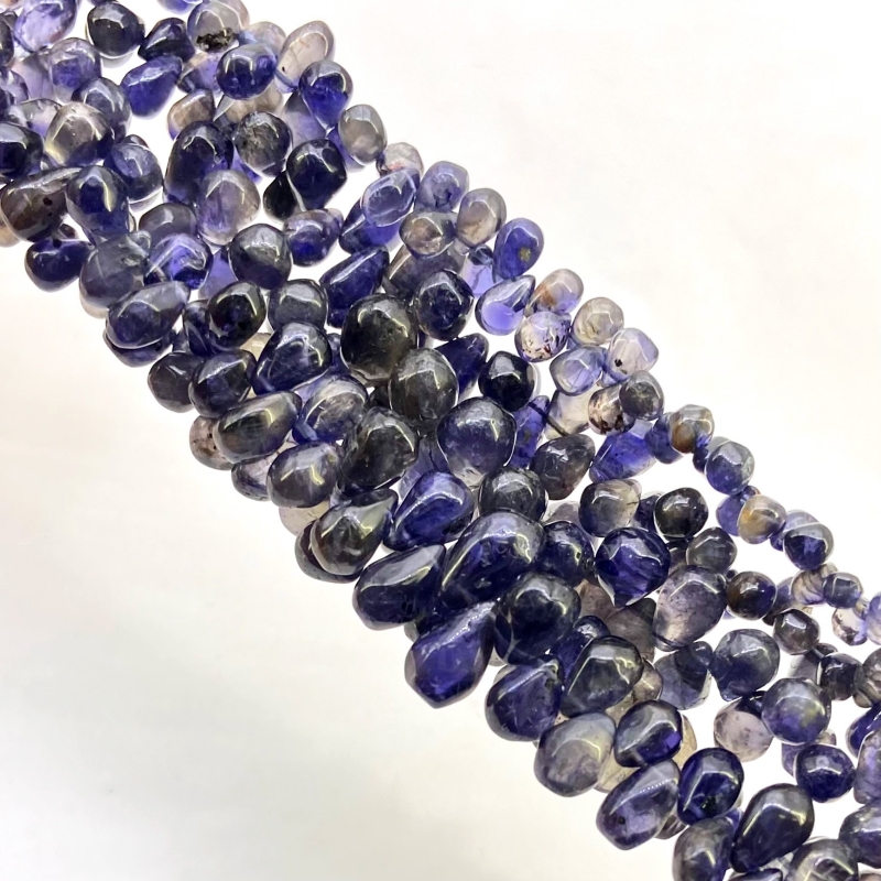 Iolite 6-12mm Smooth Drop Shape A Grade Gemstone Beads Lot - Total 5 Strands of 8 Inch.