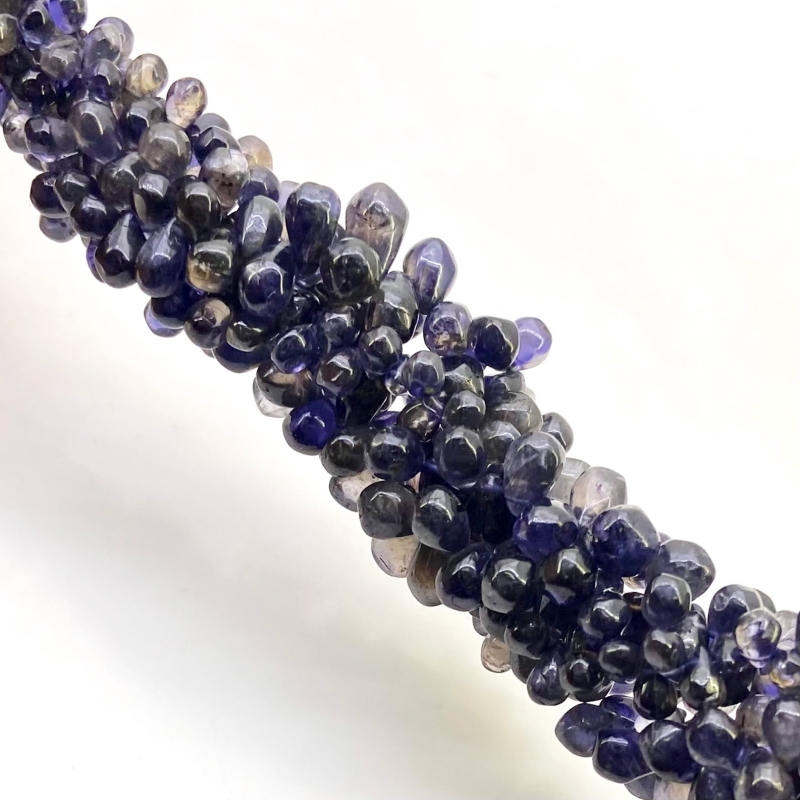 Iolite 6-12mm Smooth Drop Shape A Grade Gemstone Beads Lot - Total 5 Strands of 8 Inch.