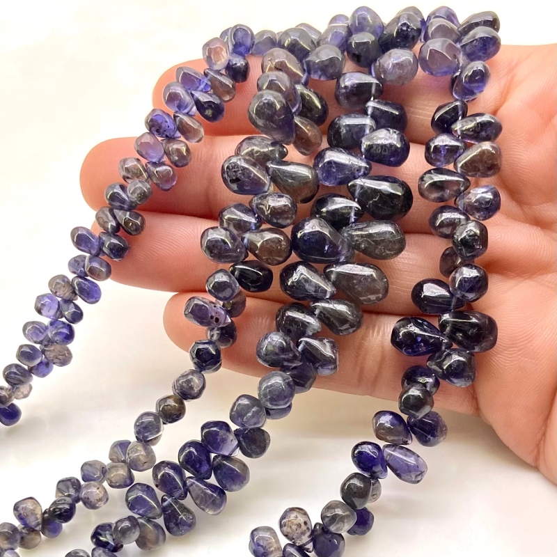 Iolite 6-12mm Smooth Drop Shape A Grade Gemstone Beads Lot - Total 5 Strands of 8 Inch.