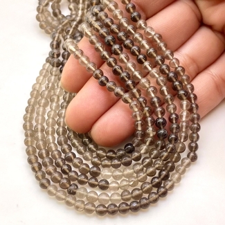 Smoky Quartz 4-4.5mm Smooth Round Shape AA Grade Gemstone Beads Strand - Total 1 Strand of 12 Inch.