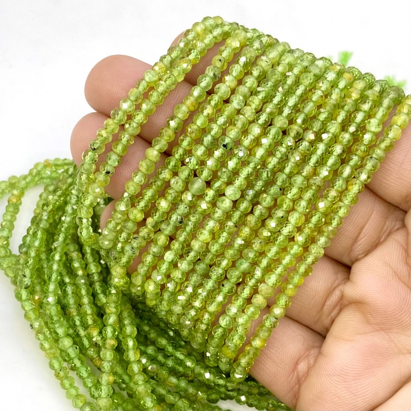 Peridot 3.5mm Faceted Rondelle Shape A+ Grade Gemstone Beads Strand - Total 1 Strand of 13 Inch.