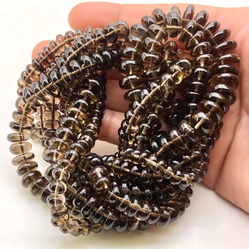 Smoky Quartz 5-11.5mm Smooth Rondelle Shape AA+ Grade Gemstone Beads Lot - Total 4 Strands of 16 Inch.