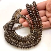 Smoky Quartz 5-11.5mm Smooth Rondelle Shape AA+ Grade Gemstone Beads Lot - Total 4 Strands of 16 Inch.