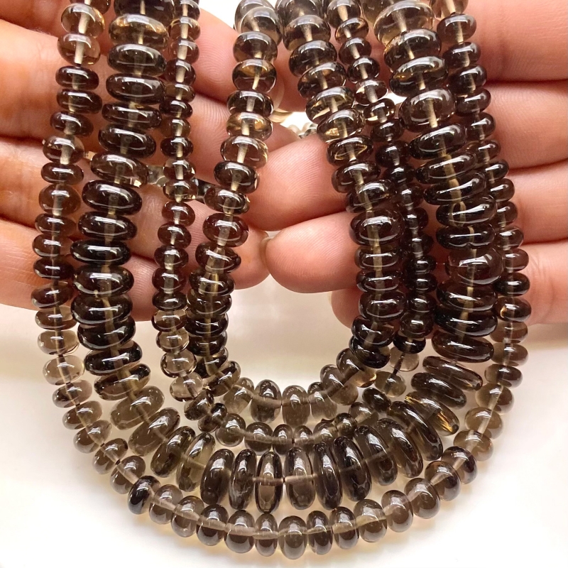 Smoky Quartz 5-11.5mm Smooth Rondelle Shape AA+ Grade Gemstone Beads Lot - Total 4 Strands of 16 Inch.