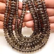 Smoky Quartz 5-11.5mm Smooth Rondelle Shape AA+ Grade Gemstone Beads Lot - Total 4 Strands of 16 Inch.