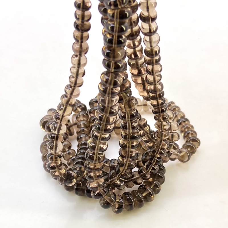 Smoky Quartz 6.5-10mm Smooth Rondelle Shape AA+ Grade Gemstone Beads Lot - Total 3 Strands of 15 Inch.