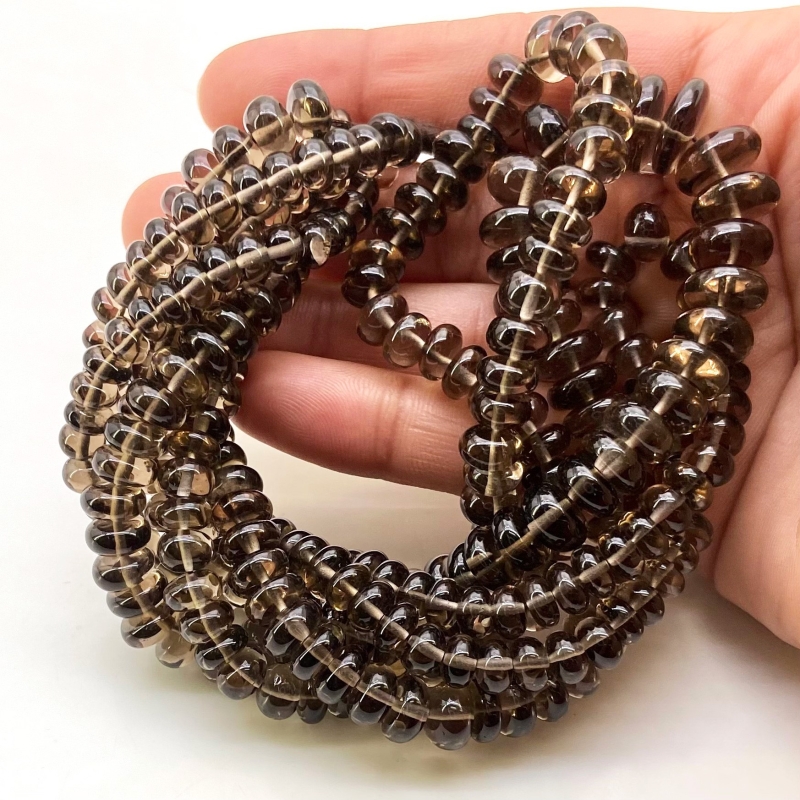 Smoky Quartz 6.5-10mm Smooth Rondelle Shape AA+ Grade Gemstone Beads Lot - Total 3 Strands of 15 Inch.