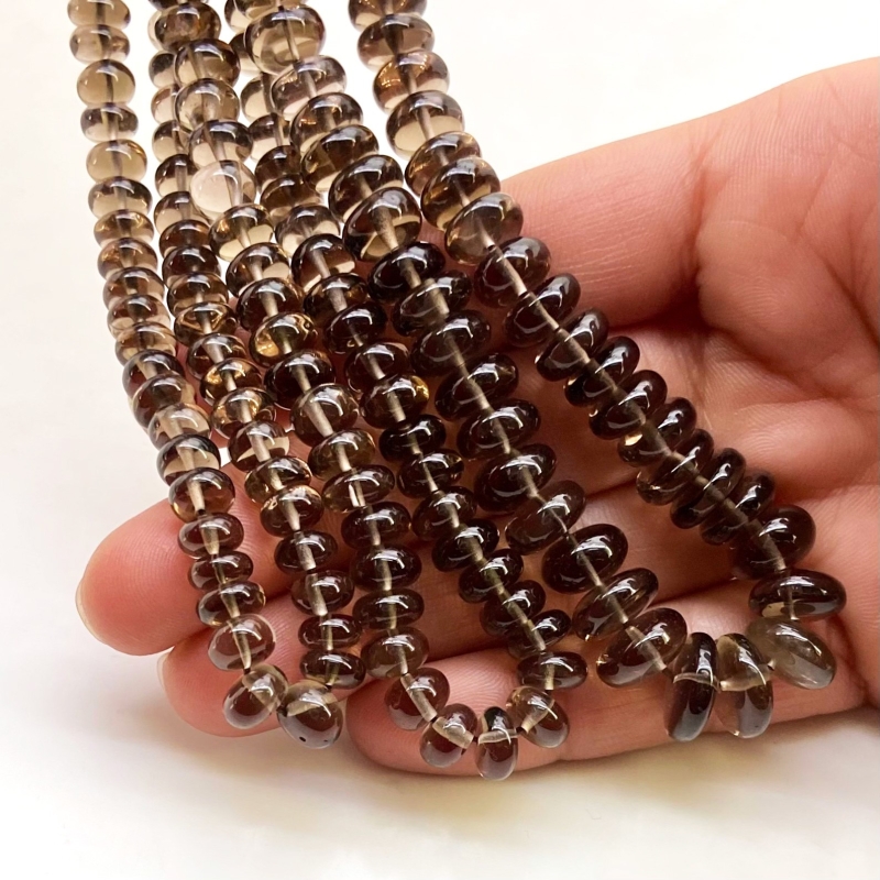 Smoky Quartz 6.5-10mm Smooth Rondelle Shape AA+ Grade Gemstone Beads Lot - Total 3 Strands of 15 Inch.