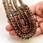 Smoky Quartz 6.5-10mm Smooth Rondelle Shape AA+ Grade Gemstone Beads Lot - Total 3 Strands of 15 Inch.
