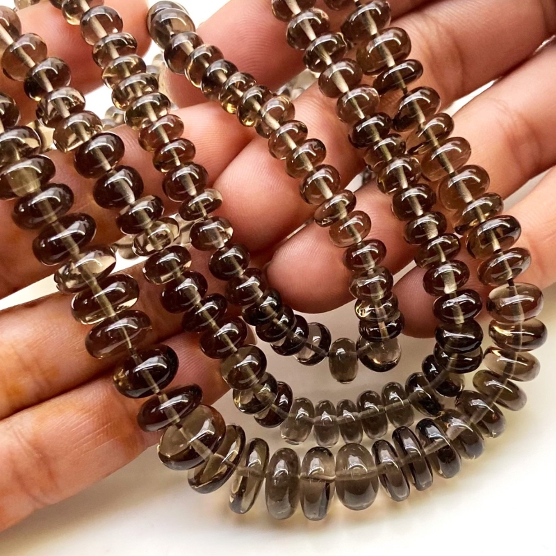 Smoky Quartz 6.5-10mm Smooth Rondelle Shape AA+ Grade Gemstone Beads Lot - Total 3 Strands of 15 Inch.