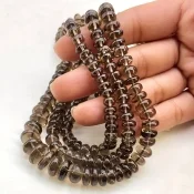 Smoky Quartz 6.5-10mm Smooth Rondelle Shape AA+ Grade Gemstone Beads Lot - Total 3 Strands of 15 Inch.