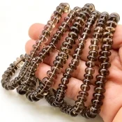 Smoky Quartz 6.5-10mm Smooth Rondelle Shape AA+ Grade Gemstone Beads Lot - Total 3 Strands of 15 Inch.