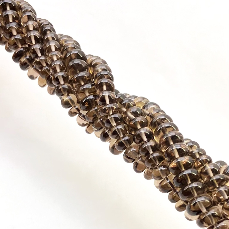 Smoky Quartz 6.5-10mm Smooth Rondelle Shape AA+ Grade Gemstone Beads Lot - Total 3 Strands of 15 Inch.
