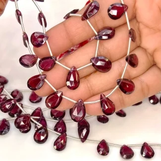 Garnet 10-14mm Briolette Pear Shape AA Grade Gemstone Beads Lot - Total 6 Strands of 9 Inch.