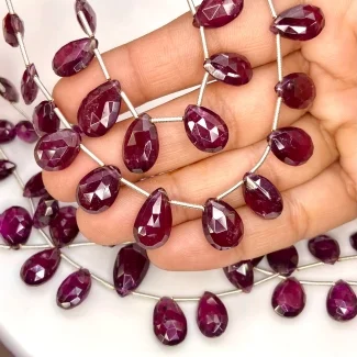 Garnet 11-16mm Briolette Pear Shape AA Grade Gemstone Beads Lot - Total 5 Strands of 9 Inch.