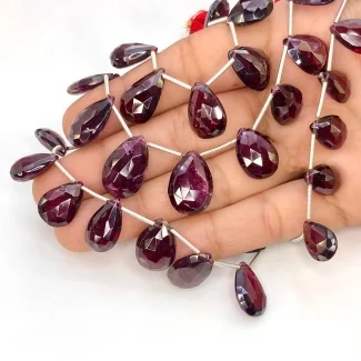 Garnet 11-18mm Briolette Pear Shape AA Grade Gemstone Beads Lot - Total 4 Strands of 9 Inch.