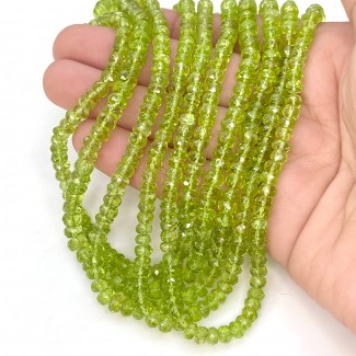 Peridot 4.5-5.5mm Faceted Rondelle Shape AA+ Grade 15 Inch Long Gemstone Beads Strand