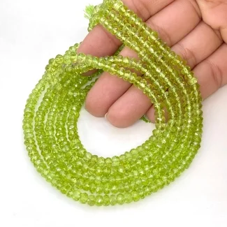 Peridot 4-5mm Faceted Rondelle Shape AA+ Grade Gemstone Beads Strand - Total 1 Strand of 15 Inch.