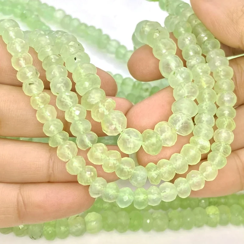 Prehnite 5.5-9mm Faceted Rondelle Shape AA+ Grade Gemstone Beads Lot - Total 12 Strands of 10 Inch.
