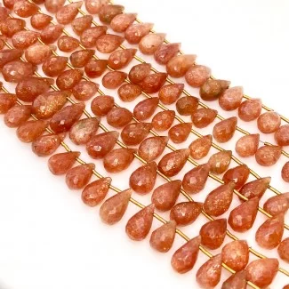 Sun Stone 10-16mm Briolette Drop Shape A Grade Gemstone Beads Lot - Total 7 Strands of 9 Inch.