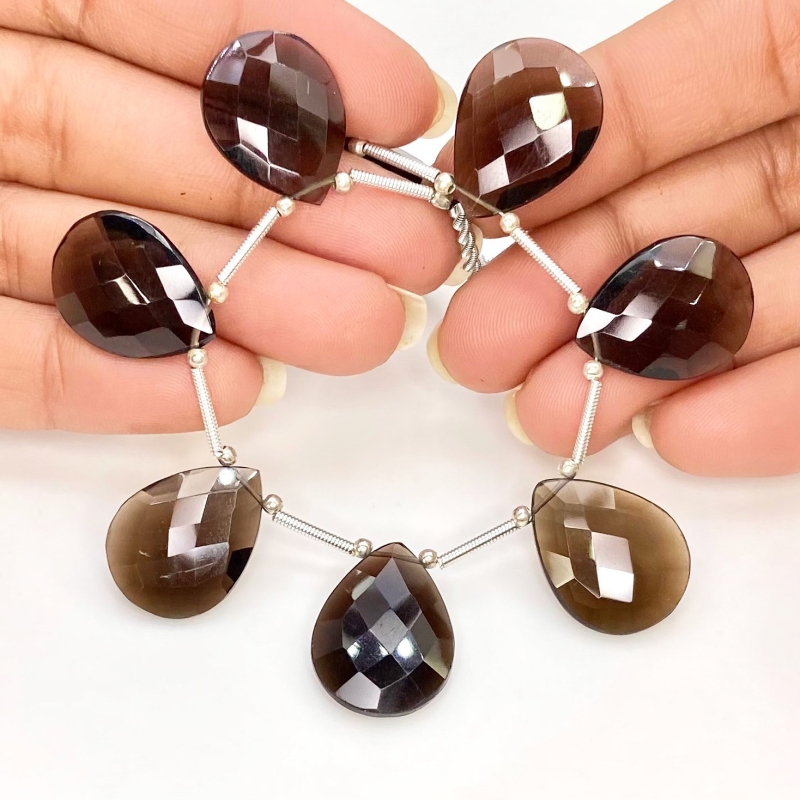 Smoky Quartz 18-20mm Briolette Pear Shape AAA Grade Gemstone Beads Layout - Total 1 Strand of 8 Inch.