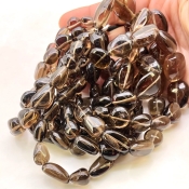 Smoky Quartz 10-20mm Smooth Nugget Shape AA+ Grade Gemstone Beads Strand - Total 1 Strand of 17 Inch.
