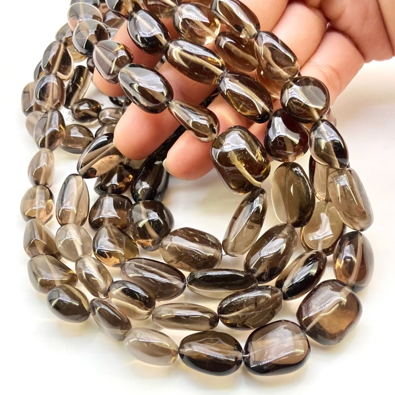 Smoky Quartz 10-20mm Smooth Nugget Shape AA+ Grade Gemstone Beads Strand - Total 1 Strand of 17 Inch.