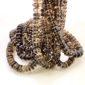 Smoky Quartz 6-12mm Smooth Rondelle Shape AA Grade Gemstone Beads Lot - Total 5 Strands of 23 Inch.