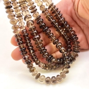Smoky Quartz 6-12mm Smooth Rondelle Shape AA Grade Gemstone Beads Lot - Total 5 Strands of 23 Inch.