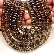 Smoky Quartz 6-12mm Smooth Rondelle Shape AA Grade Gemstone Beads Lot - Total 5 Strands of 23 Inch.