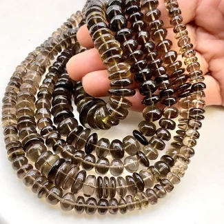 Smoky Quartz 6-12mm Smooth Rondelle Shape AA Grade Gemstone Beads Lot - Total 5 Strands of 23 Inch.