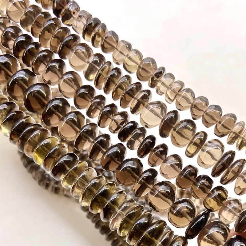 Smoky Quartz 6-12mm Smooth Rondelle Shape AA Grade Gemstone Beads Lot - Total 5 Strands of 23 Inch.