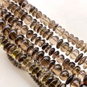 Smoky Quartz 6-12mm Smooth Rondelle Shape AA Grade Gemstone Beads Lot - Total 5 Strands of 23 Inch.