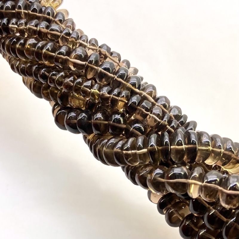 Smoky Quartz 6-12mm Smooth Rondelle Shape AA Grade Gemstone Beads Lot - Total 5 Strands of 23 Inch.