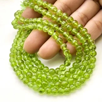 Peridot 5-5.5mm Smooth Round Shape A+ Grade Gemstone Beads Strand - Total 1 Strand of 14 Inch.