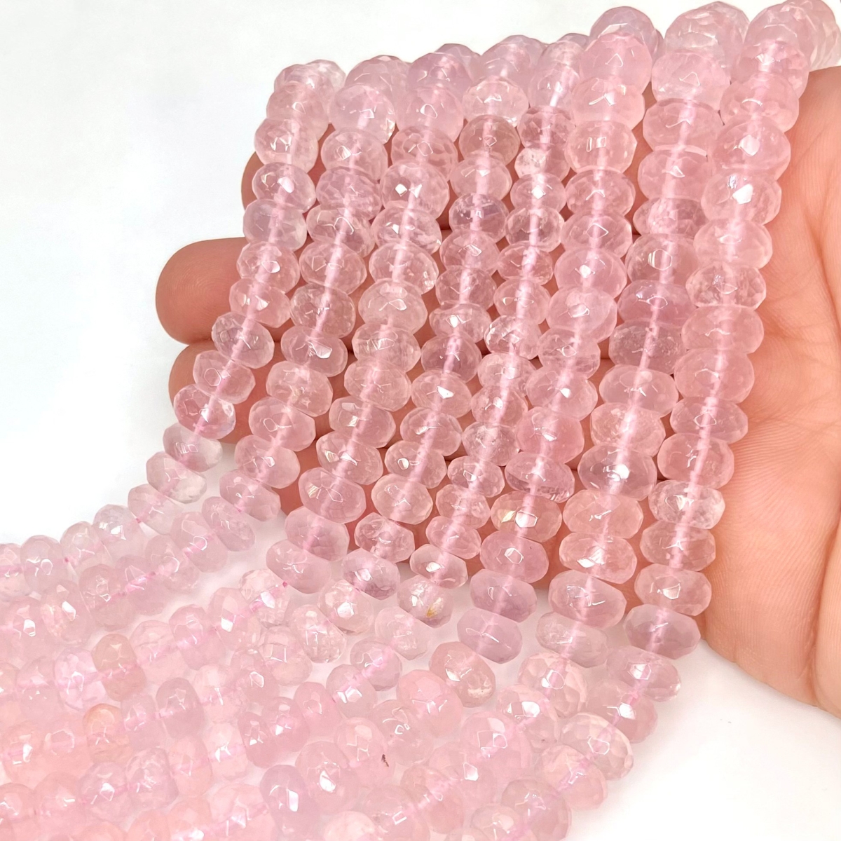 Rose Quartz Fancy Faceted Coin Beads 10 inch 35 pieces