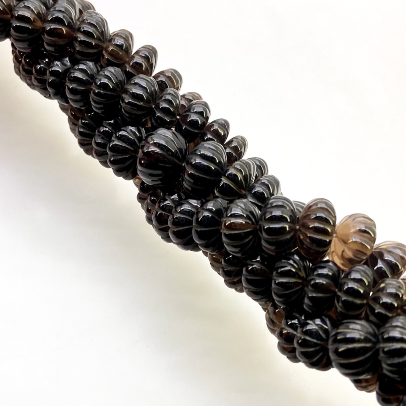 Smoky Quartz 11-12mm Carved Melon Shape AA Grade Gemstone Beads Strand - Total 1 Strand of 15 Inch.