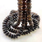 Smoky Quartz 11-12mm Carved Melon Shape AA Grade Gemstone Beads Strand - Total 1 Strand of 15 Inch.